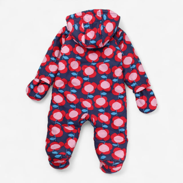 Pink and red Floral Fleece Pramsuit with Mittens