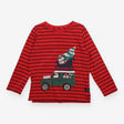 Tee LS red stripe santa in jeep christmas tree
