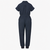 Jumpsuit Blue Button Front Tapered Leg