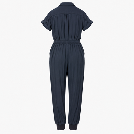 Jumpsuit Blue Button Front Tapered Leg