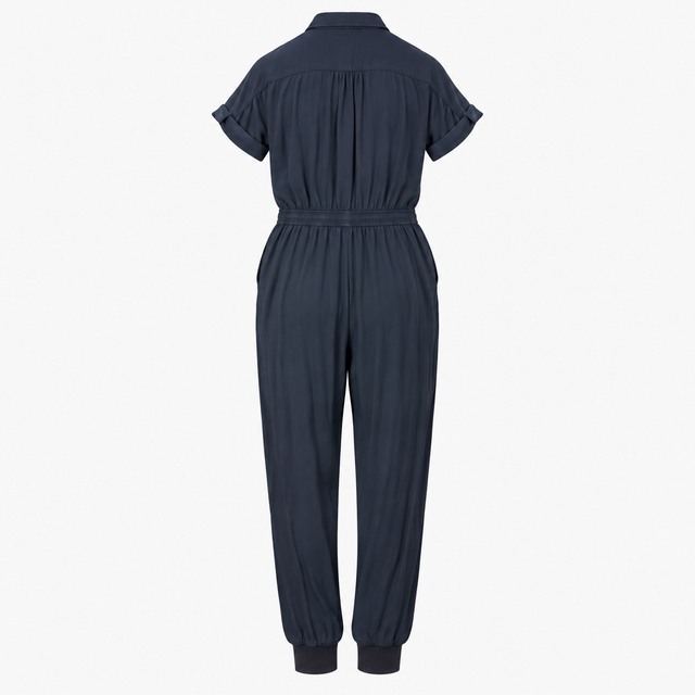 Jumpsuit Blue Button Front Tapered Leg
