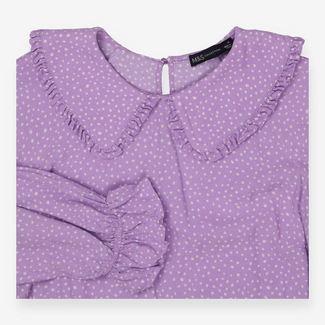 Blouse purple collared polka dot