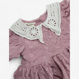 Dress pink with white lace collar bubble fabric 