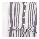 Midi Dress Navy Cream Stripe Linen Blend Button Fr