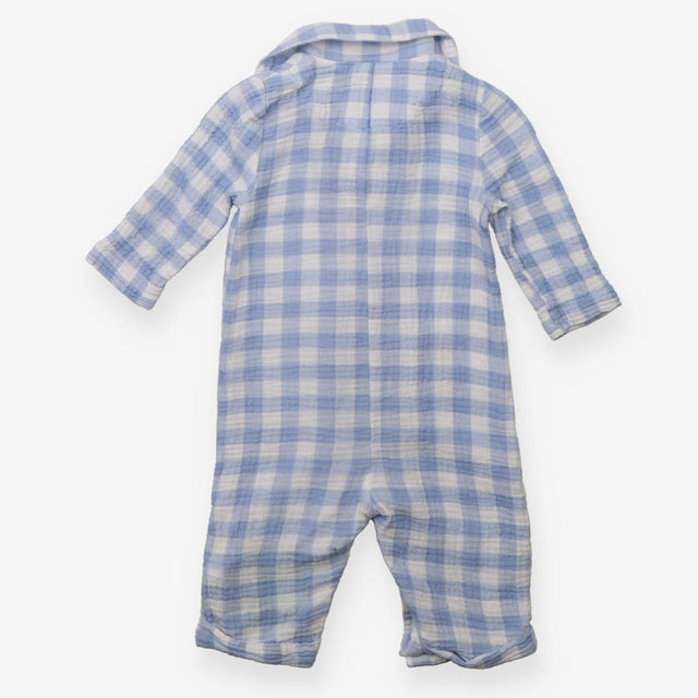 Collared Blue and White Check Woven Romper