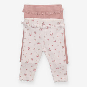 Leggings ribbed pink white floral 2 Pack