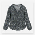 Floral Blouse Navy Blue Long Sleeve Pintuck Detail