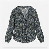 Floral Blouse Navy Blue Long Sleeve Pintuck Detail