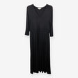 Black Jersey Midi Dress V Neck 3/4 Sleeve