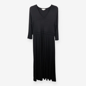 Black Jersey Midi Dress V Neck 3/4 Sleeve