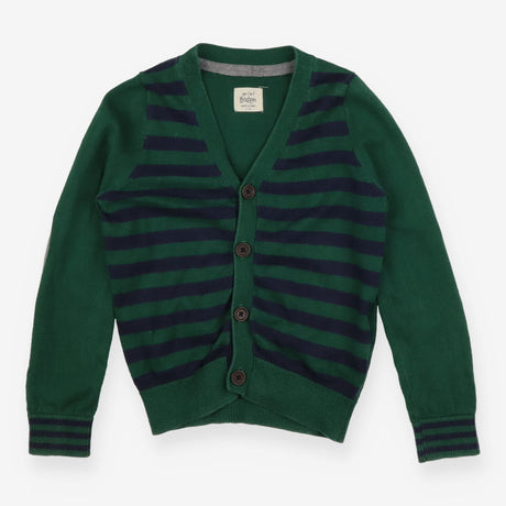 Cardigan green navy striped front grey elbows