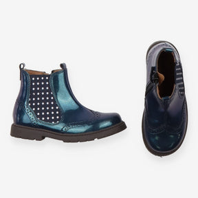 Chelsea Boot Zip Sides Metallic Blue Polka Dots
