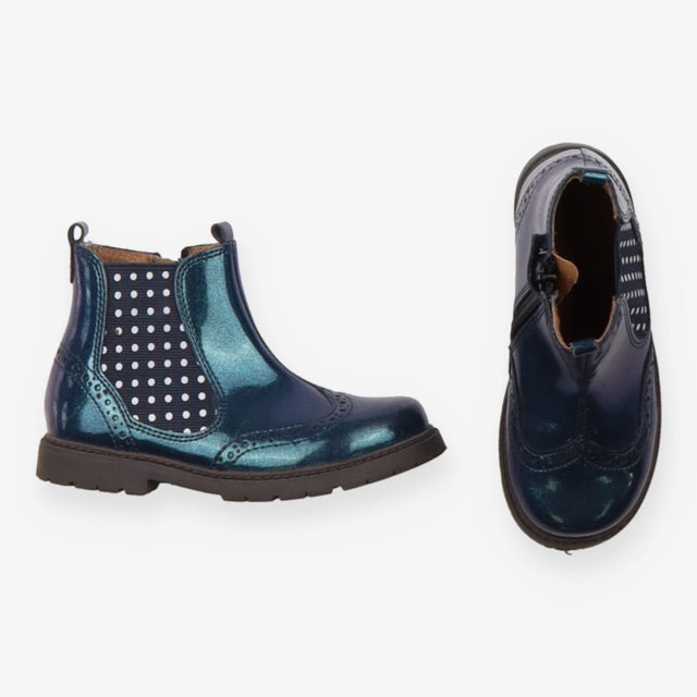 Chelsea Boot Zip Sides Metallic Blue Polka Dots