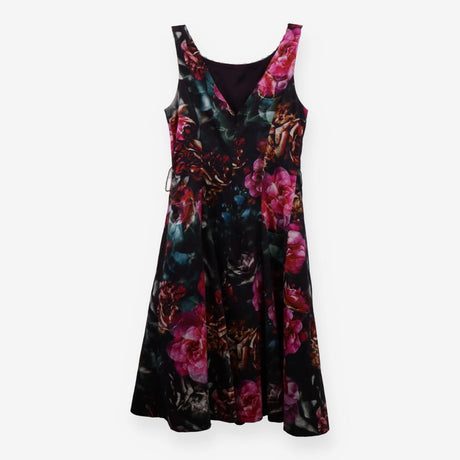 Dark Floral Sleeveless Fit and Flare Party Dress