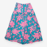 Midi Skirt Teal Pink Floral Tiered Side Split