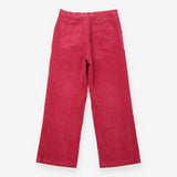 Cropped Trousers Berry Red Corduroy Scalloped Pock