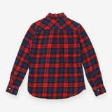 Cotton Flannel Shirt Red Navy Check Long Sleeve