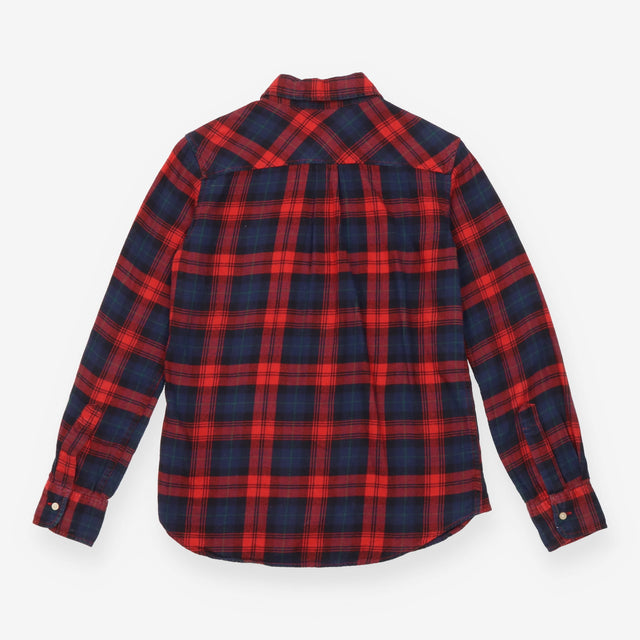 Cotton Flannel Shirt Red Navy Check Long Sleeve