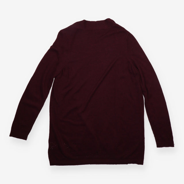 Longline Cardigan Burgundy Pointelle Knit Open Fro