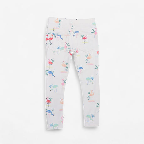 White flamingo print stretchy jeans