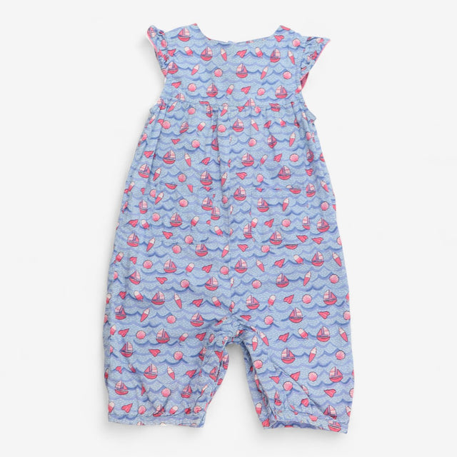 Woven Romper Blue and Pink Seaside Print
