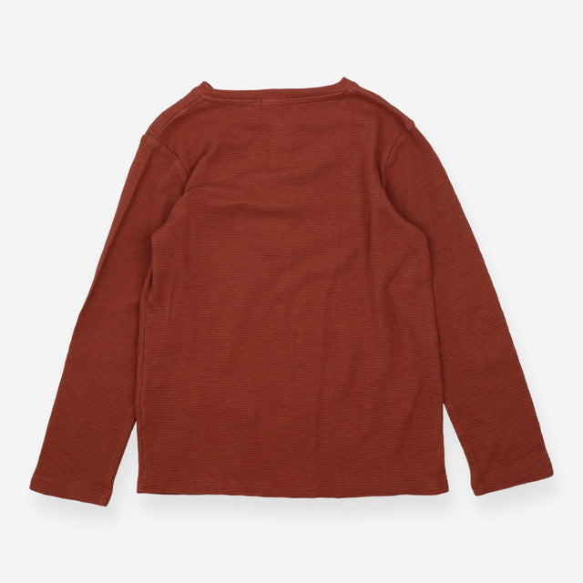 Waffle Tee Shirt With Grandad Collar Rust