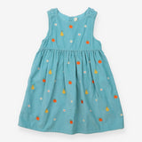 Pinafore Dress Blue Cord Apples, Pears and Flowers