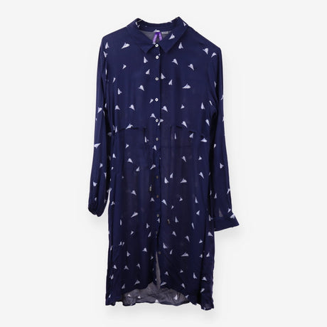 Navy Long Sleeve Midi Shirt Dress Waist Tie Matern