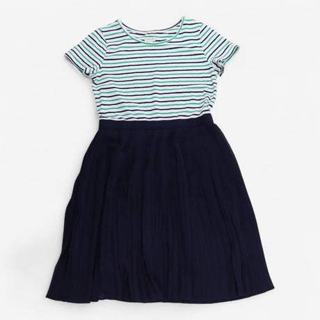 Formal Dress navy pleated skirt green stripe top