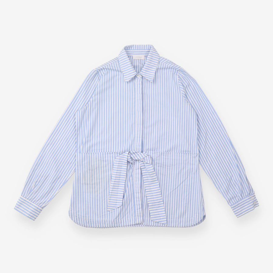 Striped Cotton Shirt Blue White Tie Waist
