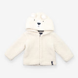 Fleece Zipped Hoodie Cream with Bear Face on the H
