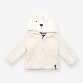 Fleece Zipped Hoodie Cream with Bear Face on the H