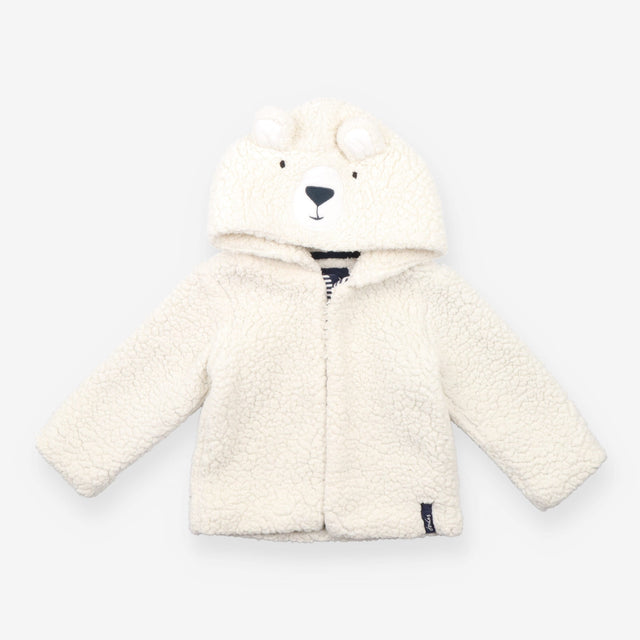 Fleece Zipped Hoodie Cream with Bear Face on the H