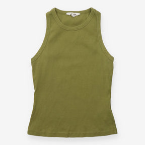 Ribbed Cotton Racerback Vest Top Khaki Olive Green