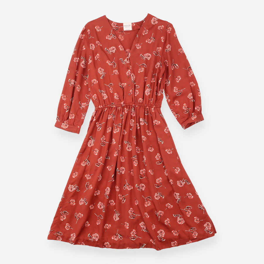 Midi Dress Rust Floral TENCEL V Neck