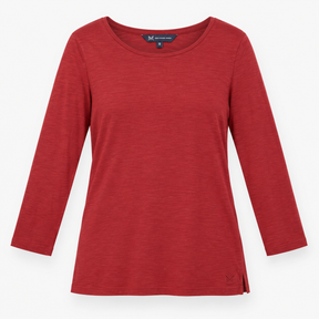 Long Sleeve Top Crew Neck Plain Burgundy Berry