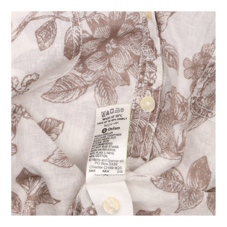 Collarless Blouse Light Brown Flower Print