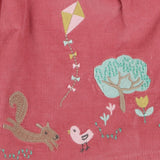 Cord pink dress with woodland applique