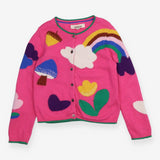 Cardigan pink large flowers acorns toadstools