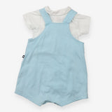 Outfit blue jersey dungarees white collar bodysuit