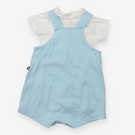 Outfit blue jersey dungarees white collar bodysuit
