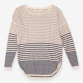 Cream and navy Breton long sleeve cotton knit top