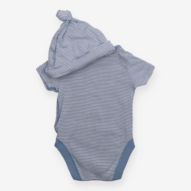 Bodysuit and Hat Blue Strip Duckling Embroidered