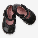 Shoes black patent frill bow to strap