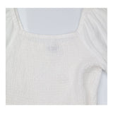 White Shirred Square Neck Puff 3/4 Sleeve Peplum B