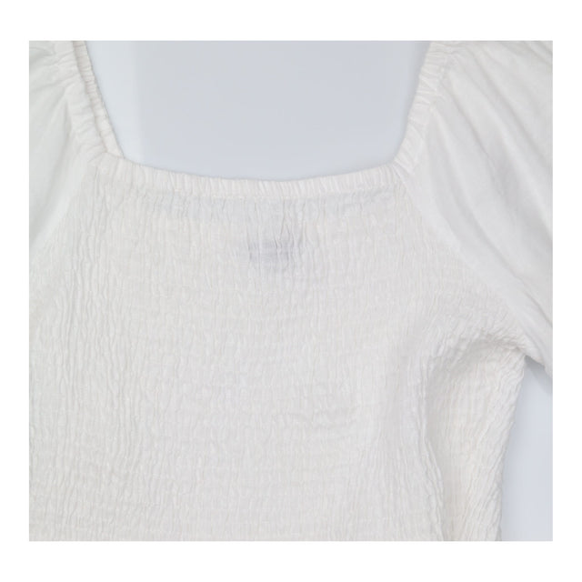 White Shirred Square Neck Puff 3/4 Sleeve Peplum B