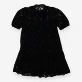 Black velour lace midi dress puff sleeve
