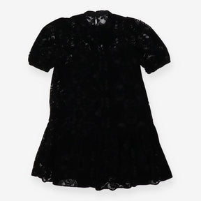 Black velour lace midi dress puff sleeve