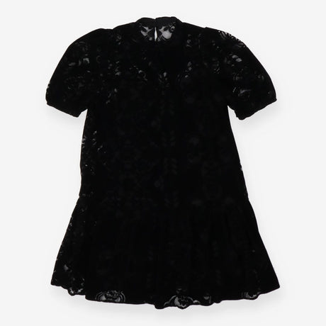 Black velour lace midi dress puff sleeve