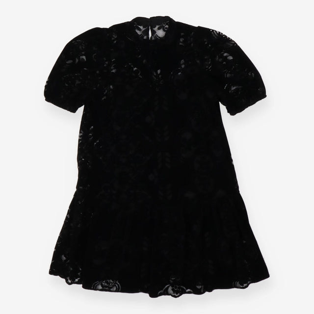 Black velour lace midi dress puff sleeve